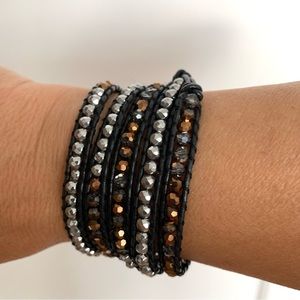 Leather Boho Bohemian cord and bead wrap bracelet - fun style. Easy to stack!